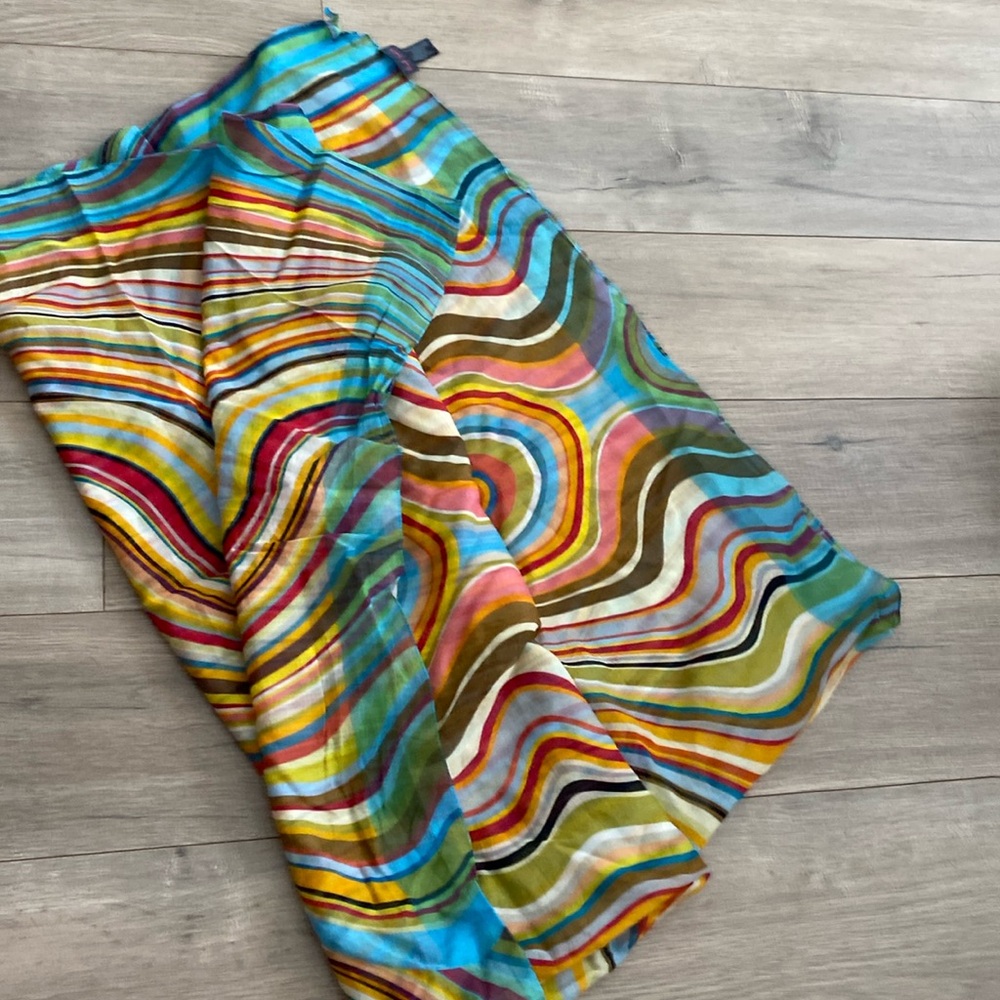 Paul Smith swirl cotton sarong wrap scarf sheer turquoise border